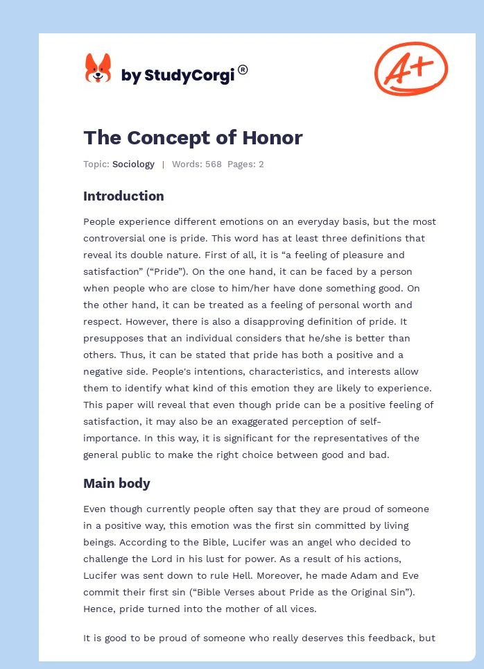 The Concept of Honor. Page 1