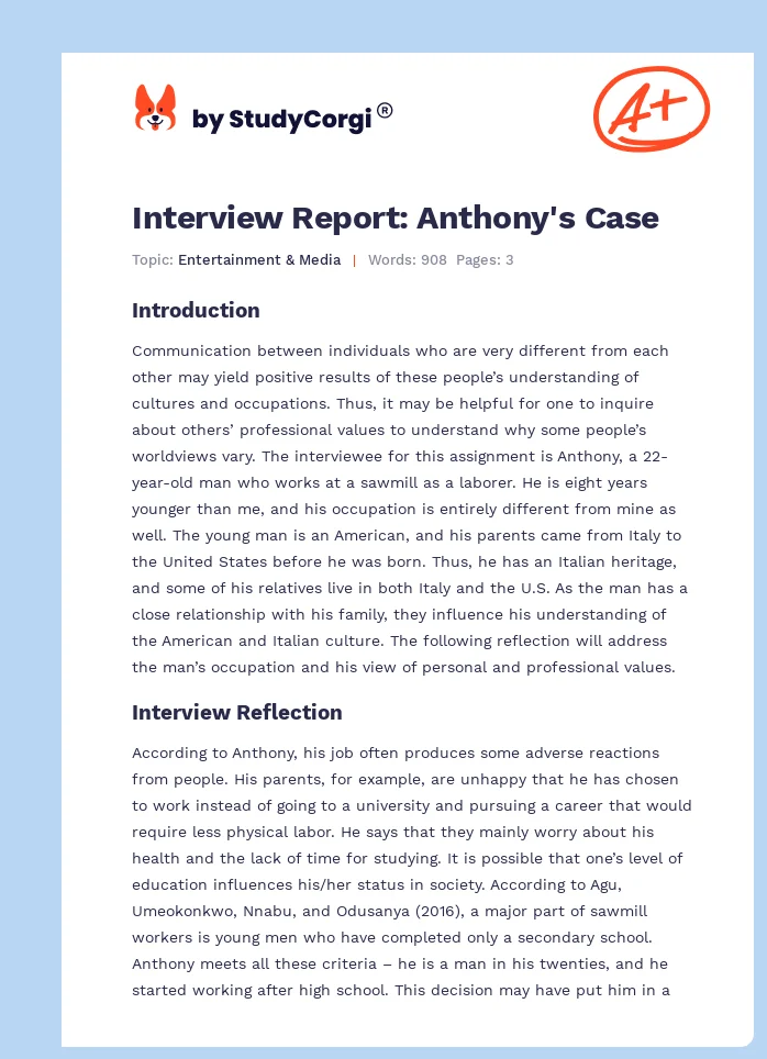 Interview Report: Anthony's Case. Page 1