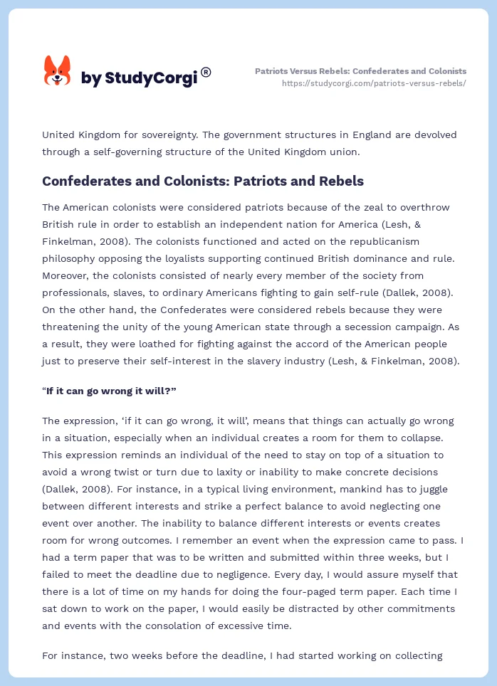 Patriots Versus Rebels: Confederates and Colonists. Page 2