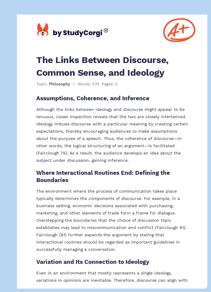The Links Between Discourse, Common Sense, and Ideology. Page 1