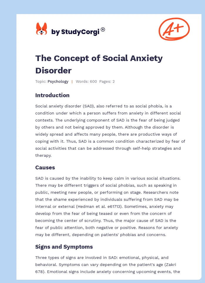 The Concept of Social Anxiety Disorder. Page 1