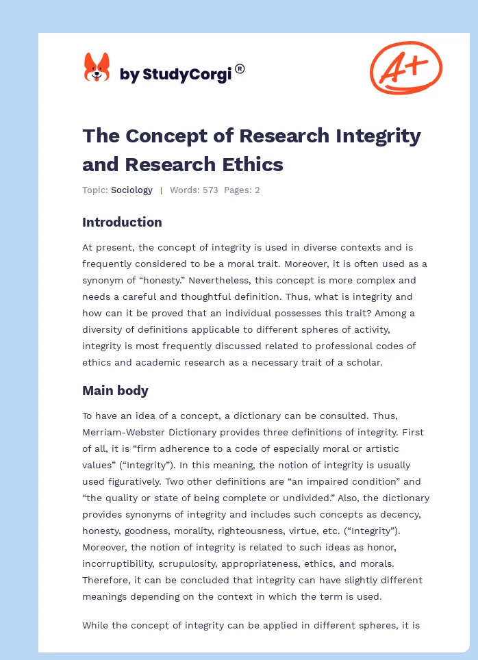 The Concept of Research Integrity and Research Ethics. Page 1