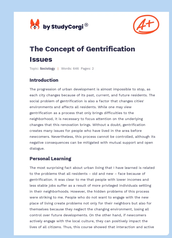 The Concept of Gentrification Issues. Page 1