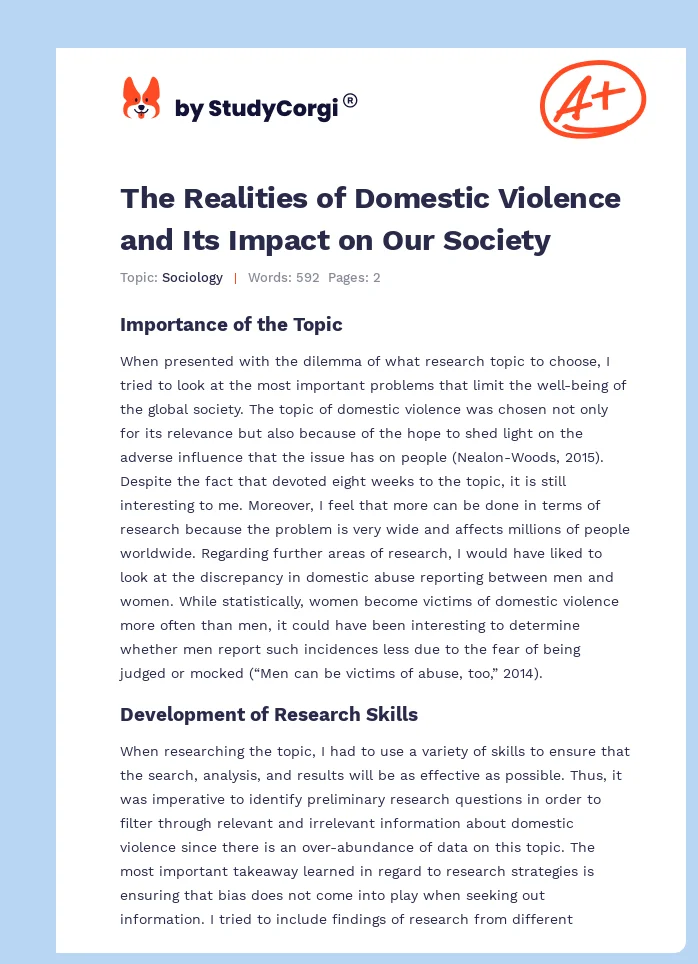 The Realities of Domestic Violence and Its Impact on Our Society. Page 1