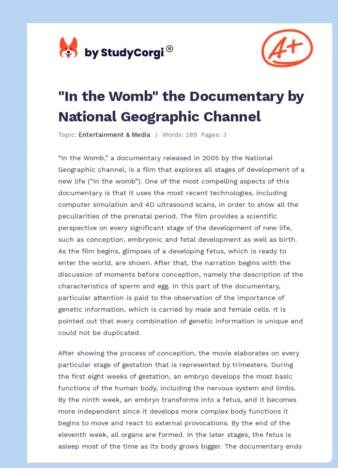 "In the Womb" the Documentary by National Geographic Channel. Page 1