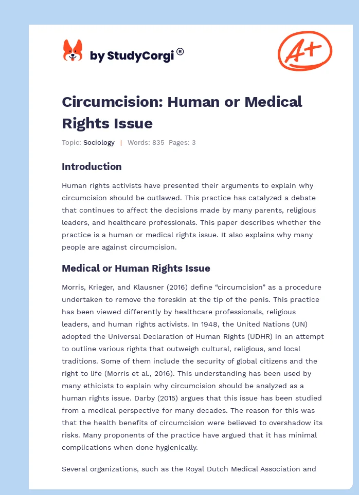Circumcision: Human or Medical Rights Issue. Page 1