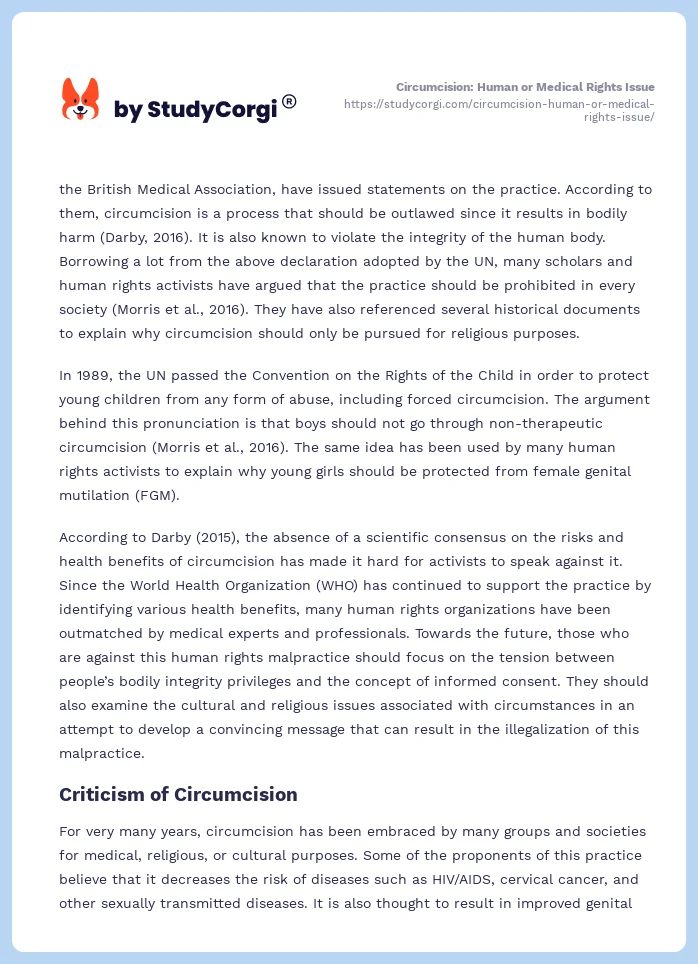 Circumcision: Human or Medical Rights Issue. Page 2