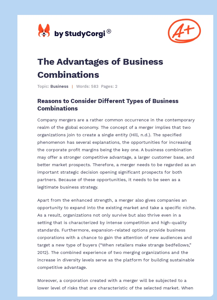 The Advantages of Business Combinations. Page 1