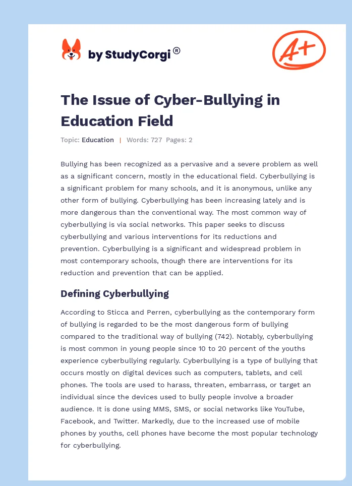 The Issue of Cyber-Bullying in Education Field. Page 1