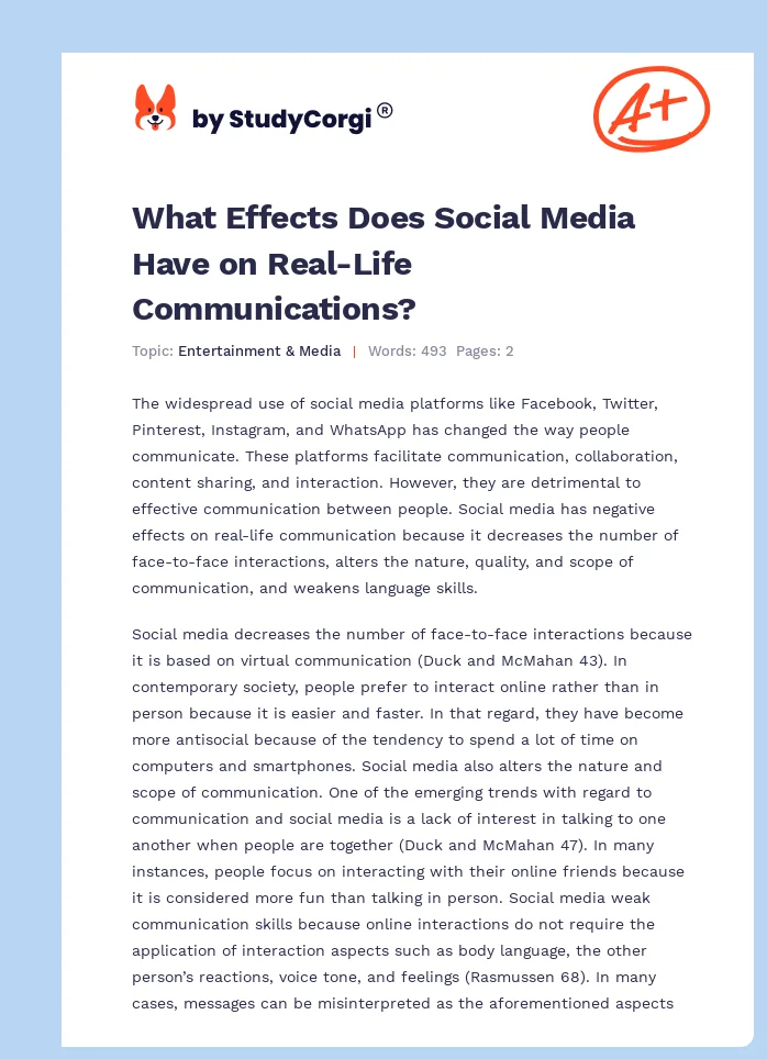 What Effects Does Social Media Have on Real-Life Communications?. Page 1