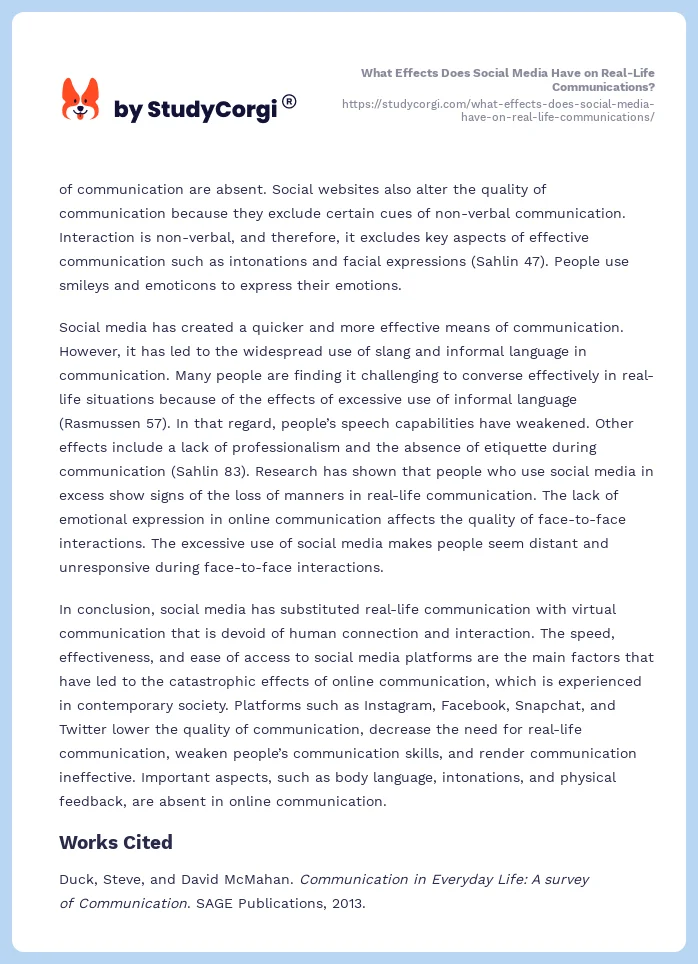What Effects Does Social Media Have on Real-Life Communications?. Page 2