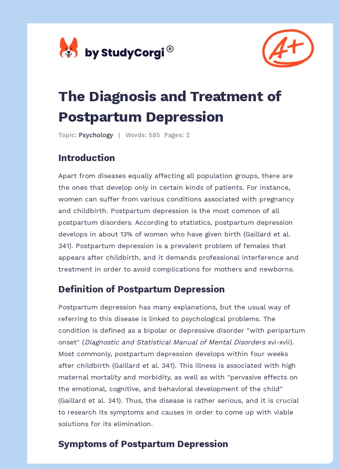 The Diagnosis and Treatment of Postpartum Depression. Page 1