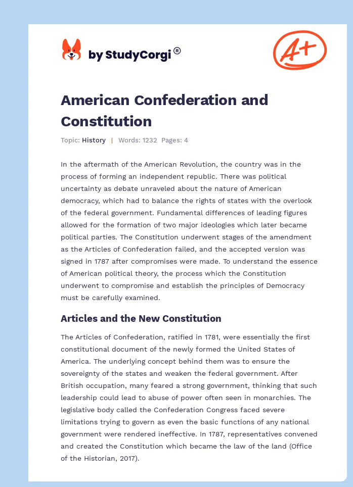 American Confederation and Constitution. Page 1