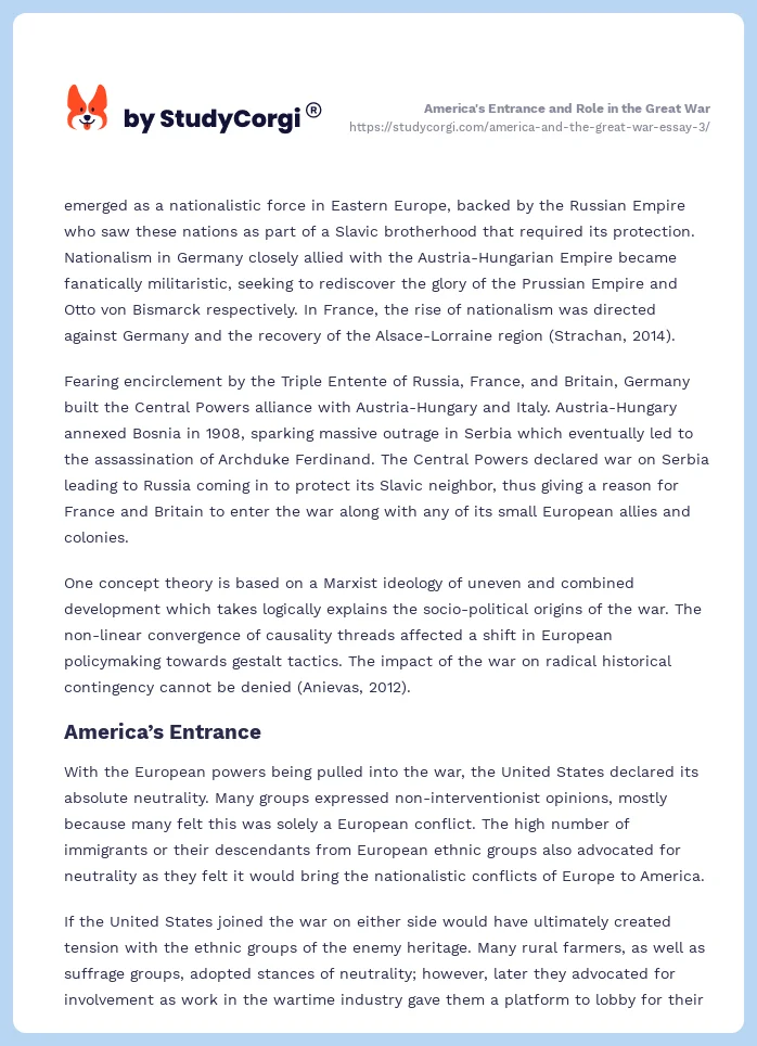 America's Entrance and Role in the Great War. Page 2