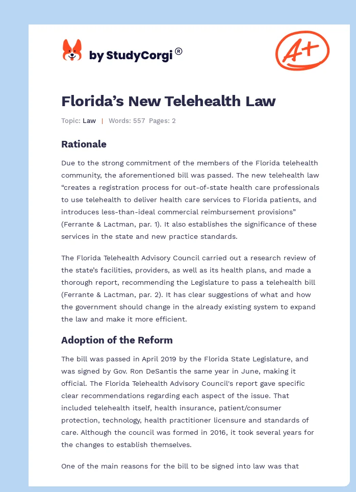 Florida’s New Telehealth Law. Page 1