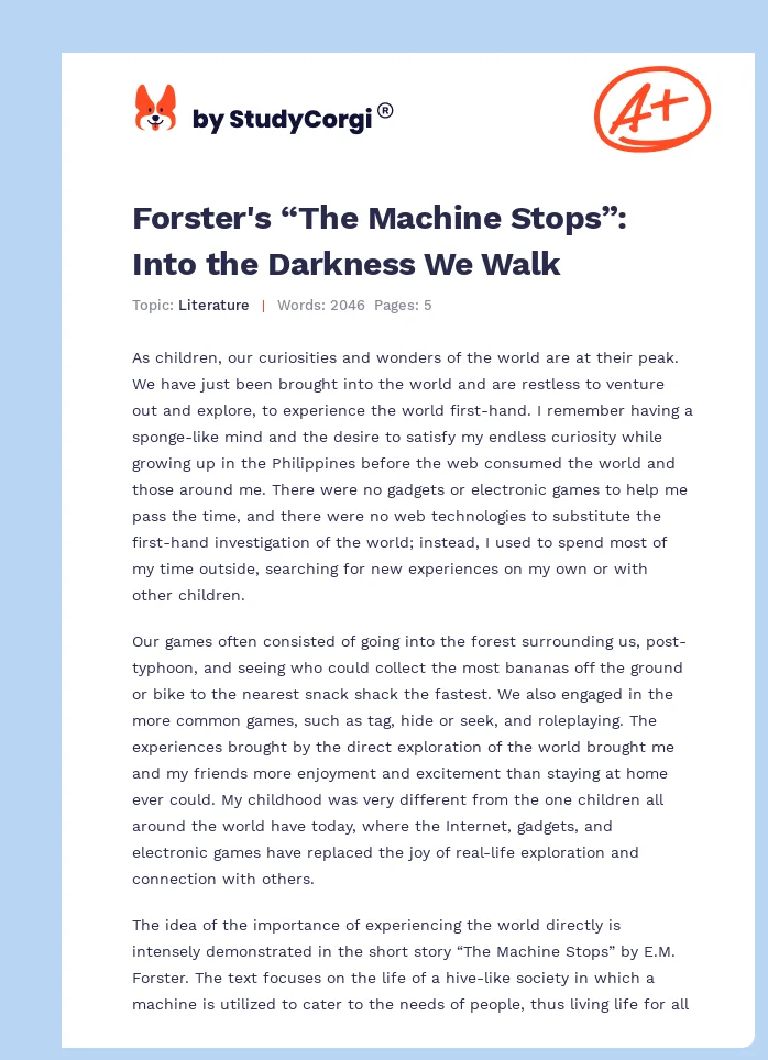 Forster's “The Machine Stops”: Into the Darkness We Walk. Page 1