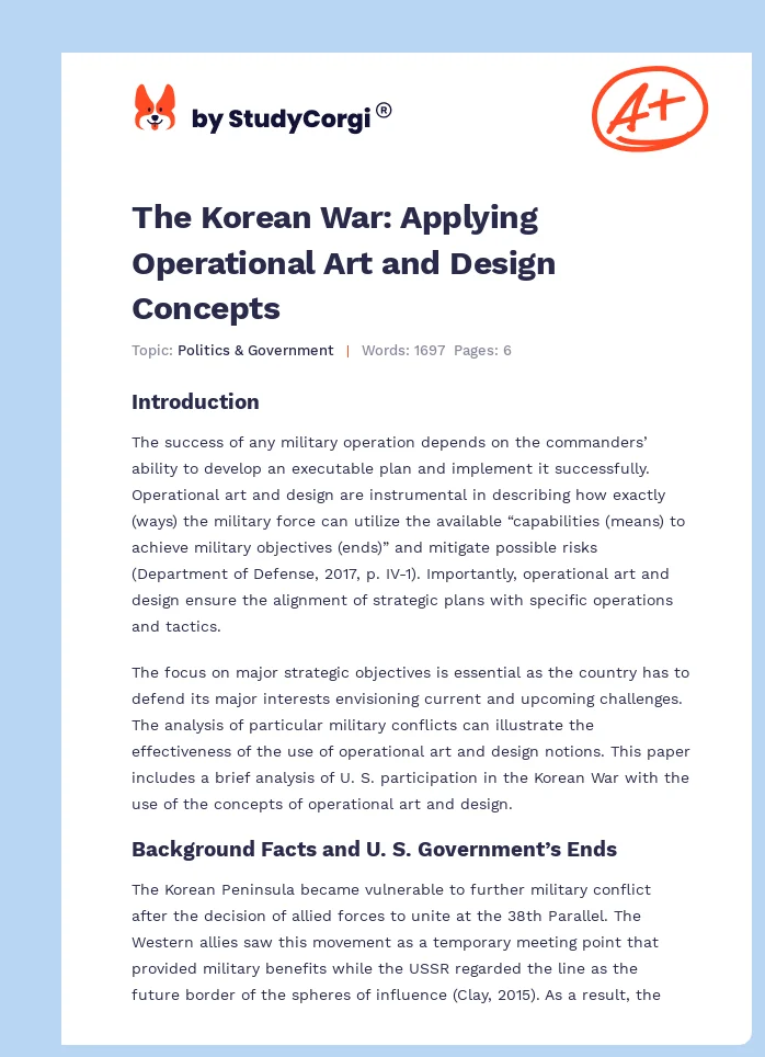 The Korean War: Applying Operational Art and Design Concepts. Page 1