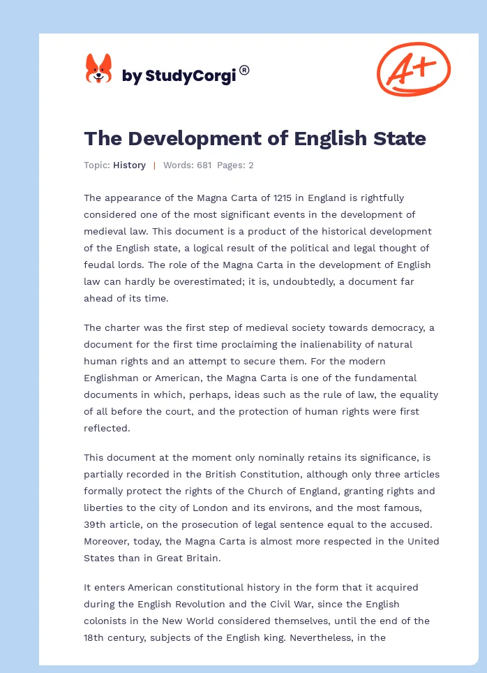 The Development of English State. Page 1
