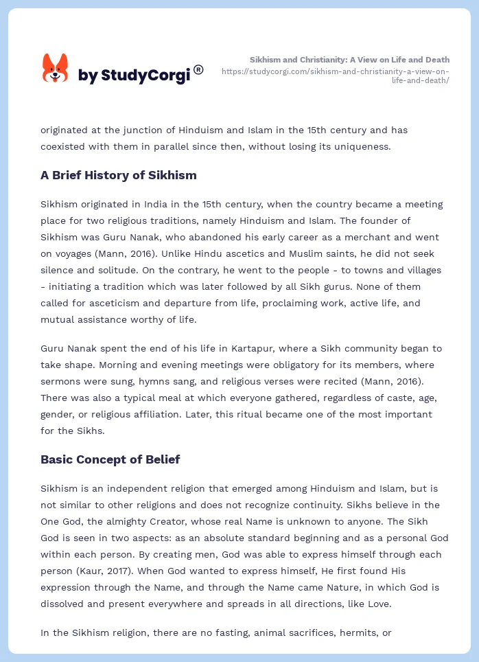 Sikhism and Christianity: A View on Life and Death. Page 2