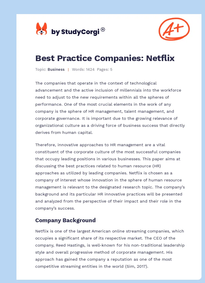 Best Practice Companies: Netflix. Page 1