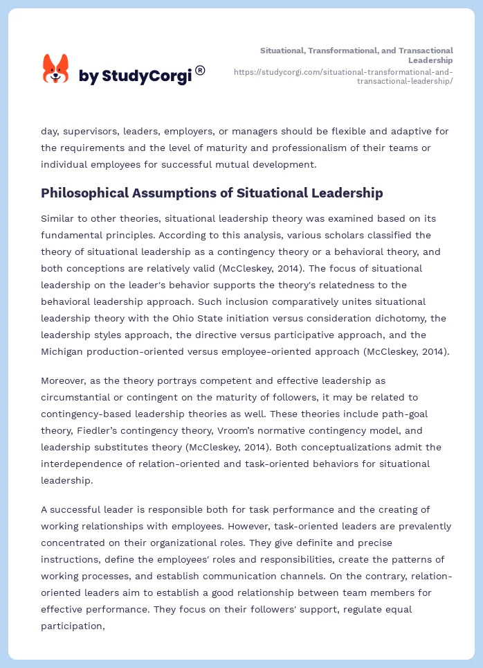 Situational, Transformational, and Transactional Leadership. Page 2