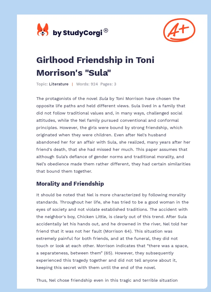 Girlhood Friendship in Toni Morrison's "Sula". Page 1