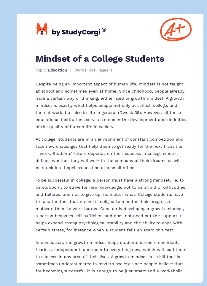Mindset of a College Students. Page 1