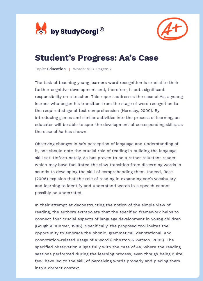 Student’s Progress: Aa’s Case. Page 1