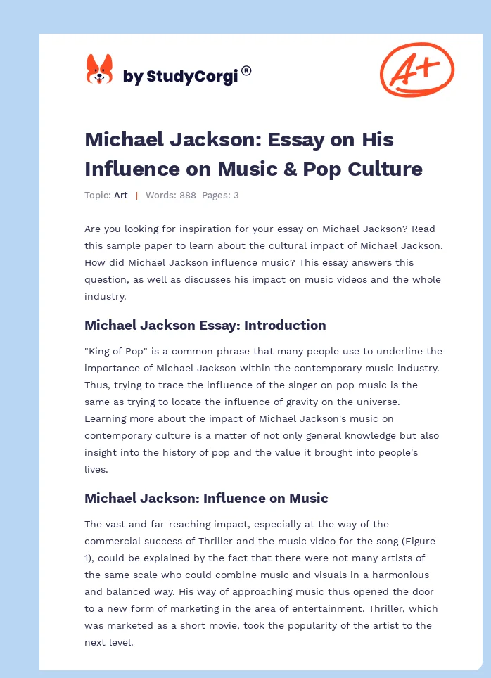 Michael Jackson: Essay on His Influence on Music & Pop Culture. Page 1