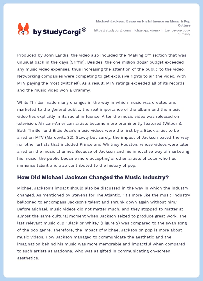 Michael Jackson: Essay on His Influence on Music & Pop Culture. Page 2