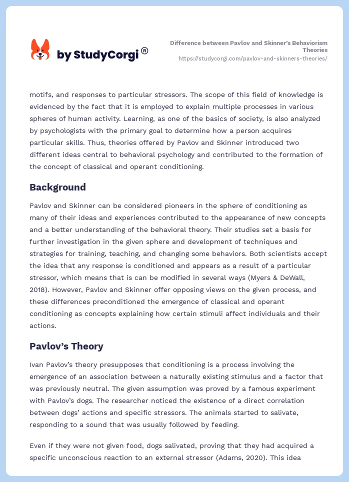 Difference between Pavlov and Skinner’s Behaviorism Theories. Page 2
