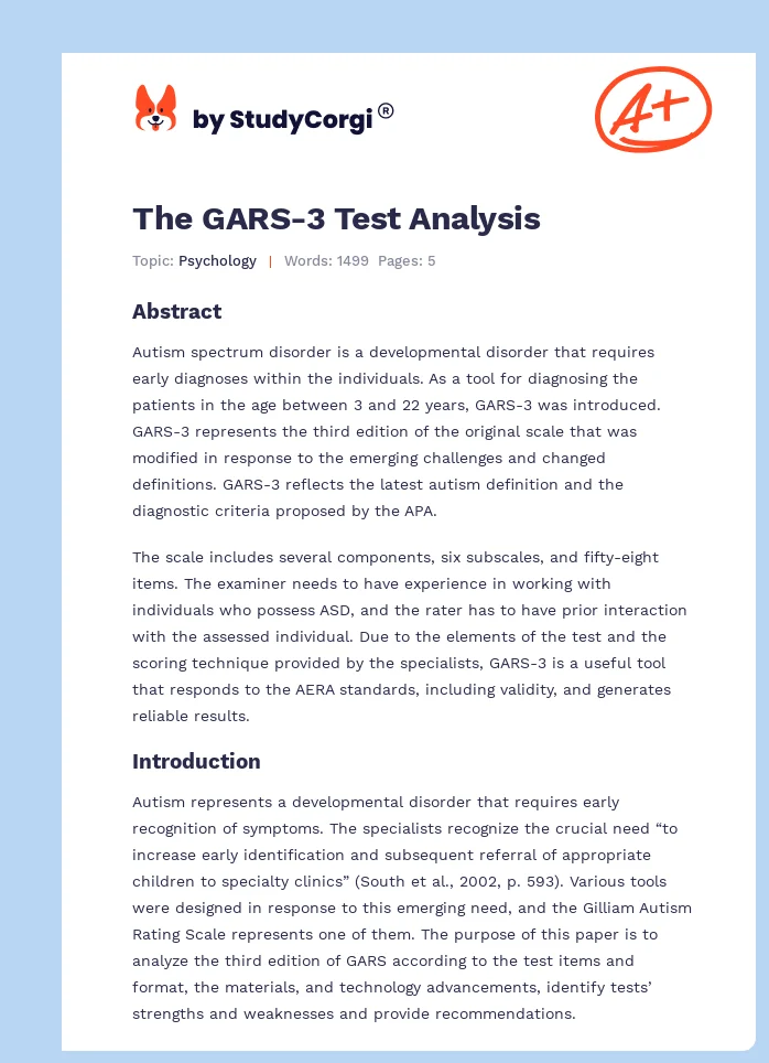 The GARS-3 Test Analysis. Page 1