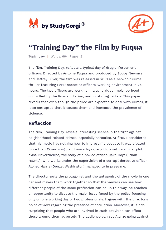 “Training Day” the Film by Fuqua. Page 1