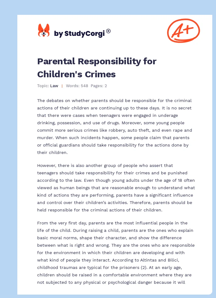 Parental Responsibility for Children's Crimes. Page 1