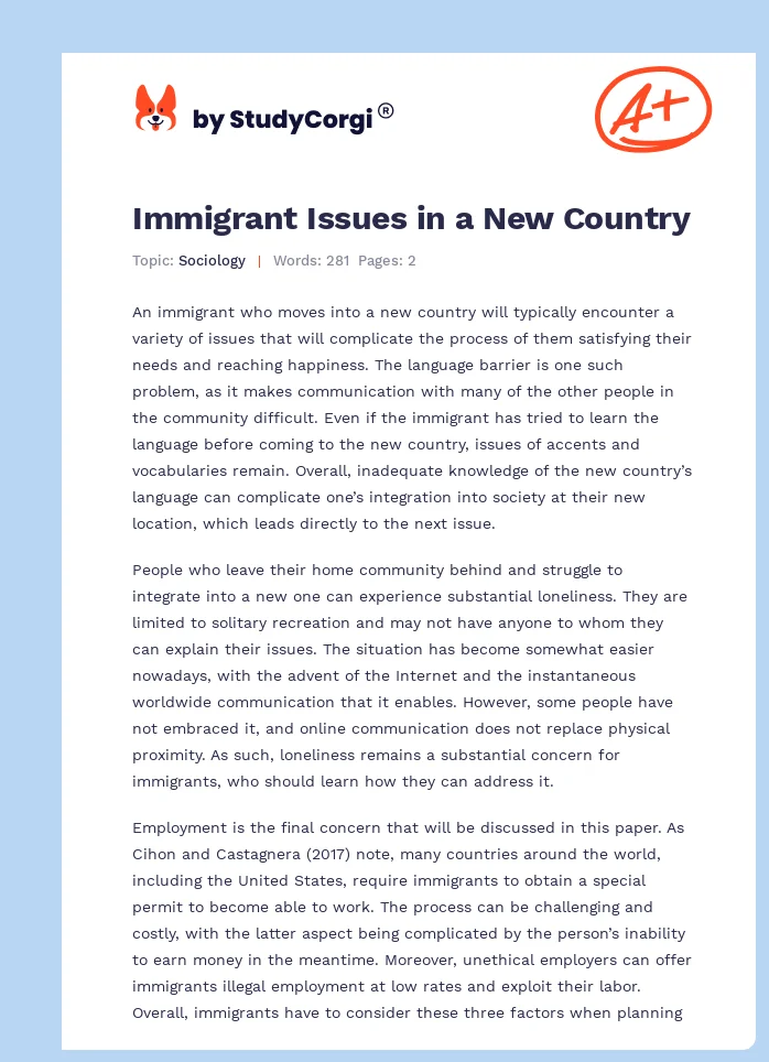 Immigrant Issues in a New Country. Page 1