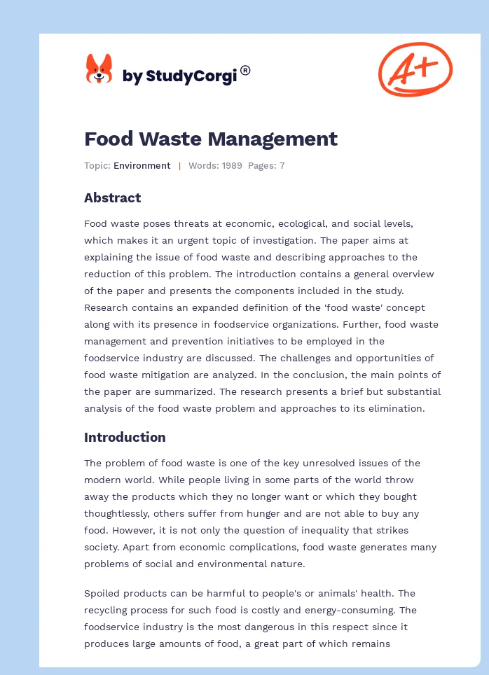 Food Waste Management. Page 1