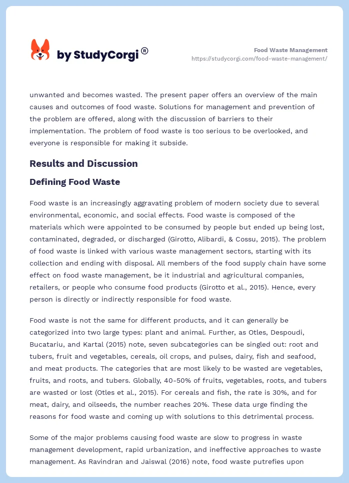 Food Waste Management. Page 2