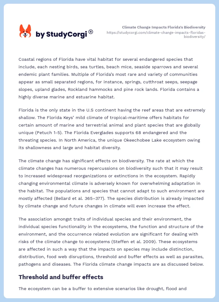 Climate Change Impacts Florida’s Biodiversity. Page 2