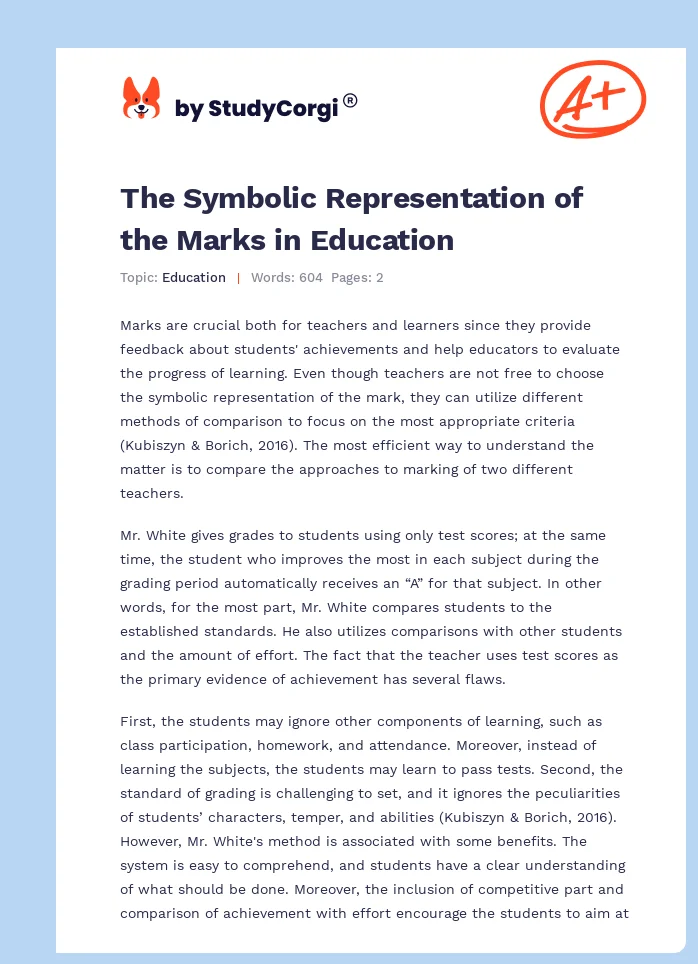 The Symbolic Representation of the Marks in Education. Page 1