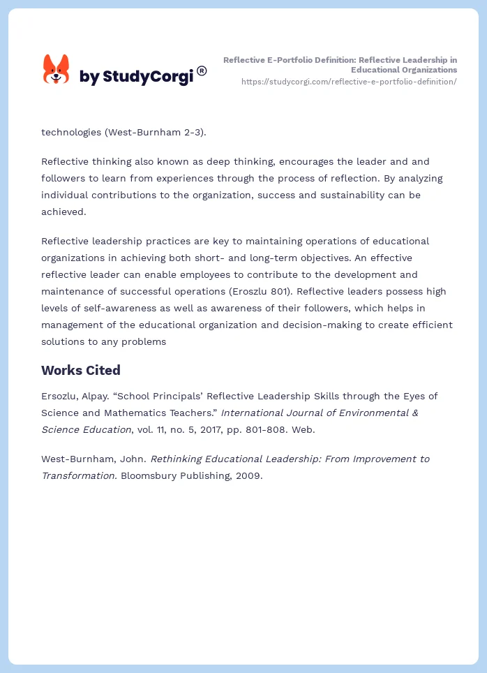 Reflective E-Portfolio Definition: Reflective Leadership in Educational Organizations. Page 2