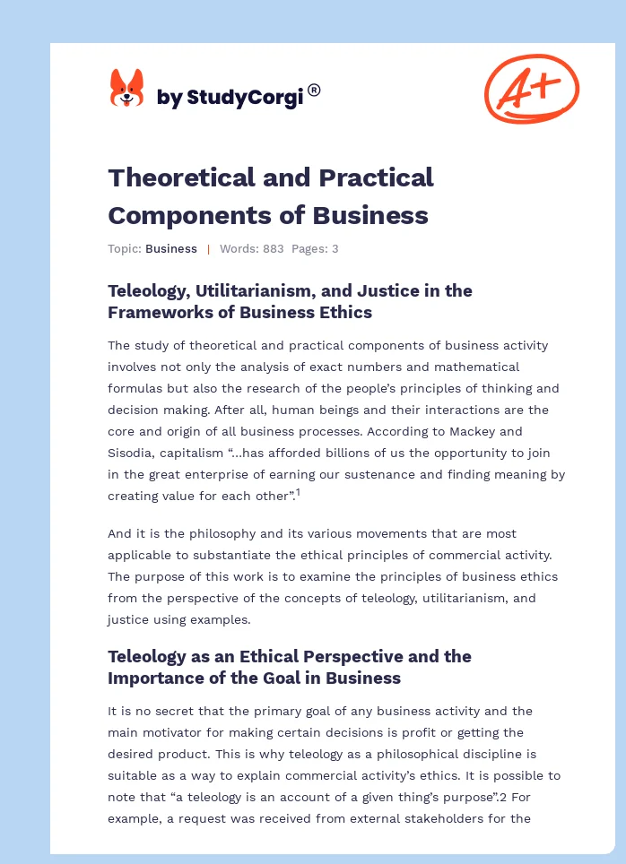 Theoretical and Practical Components of Business. Page 1