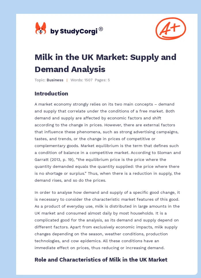 Milk in the UK Market: Supply and Demand Analysis. Page 1