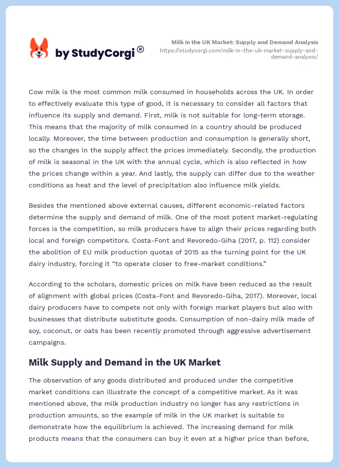 Milk in the UK Market: Supply and Demand Analysis. Page 2
