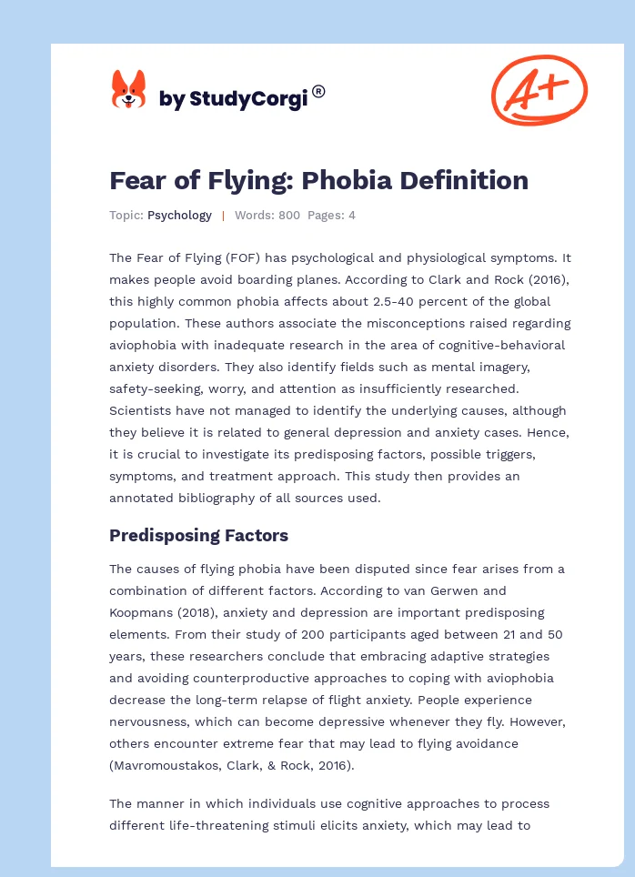 Fear of Flying: Phobia Definition. Page 1