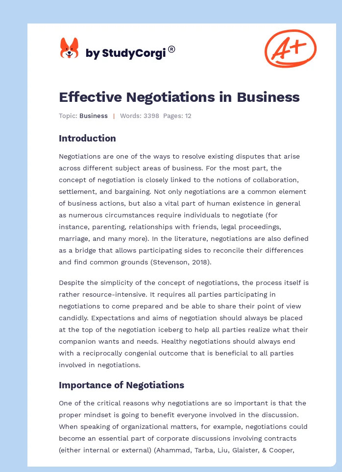 Effective Negotiations in Business. Page 1