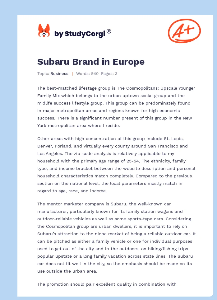 Subaru Brand in Europe. Page 1