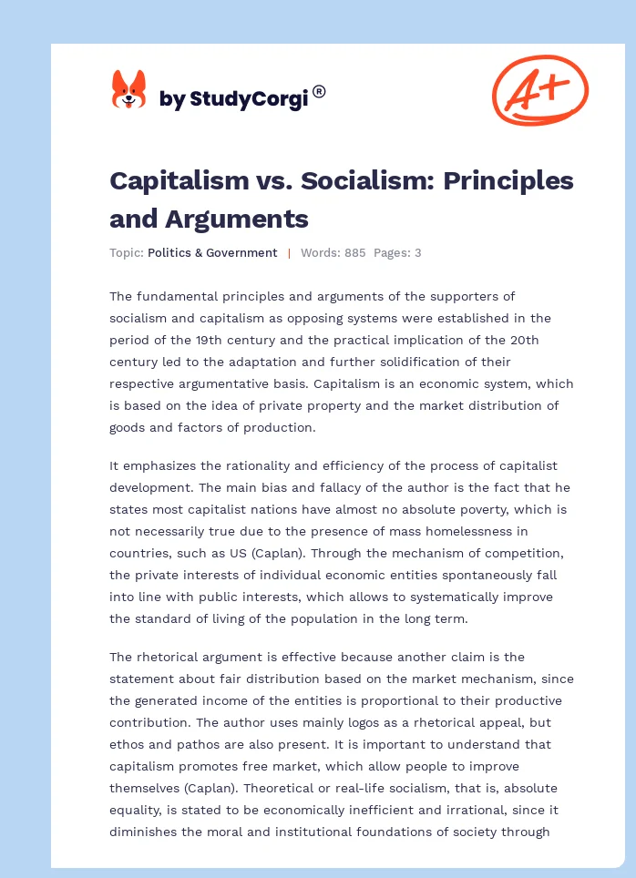 Capitalism vs. Socialism: Principles and Arguments. Page 1
