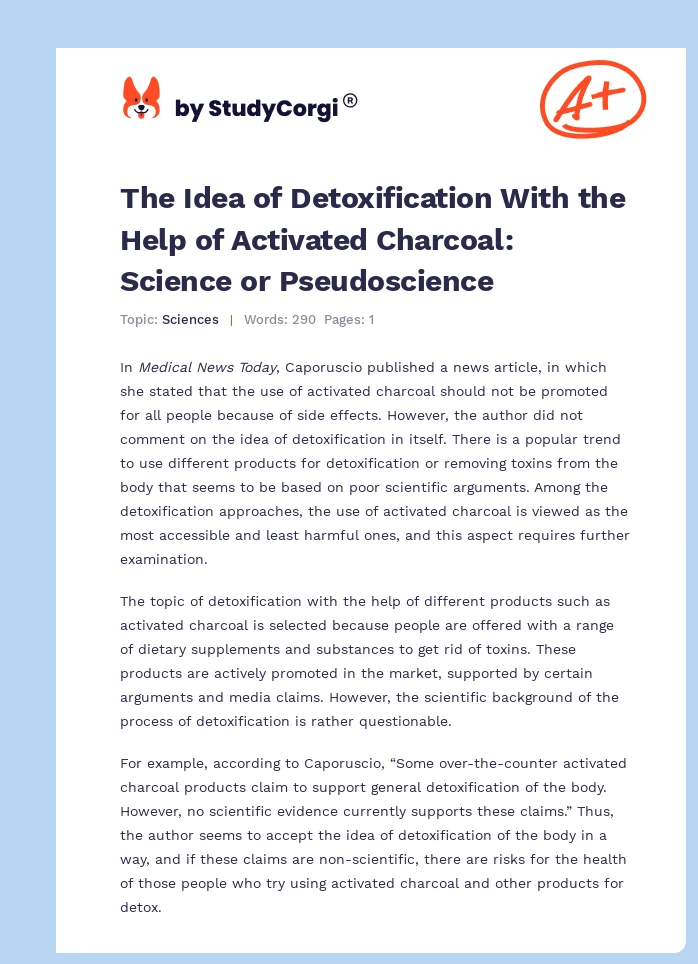 The Idea of Detoxification With the Help of Activated Charcoal: Science or Pseudoscience. Page 1