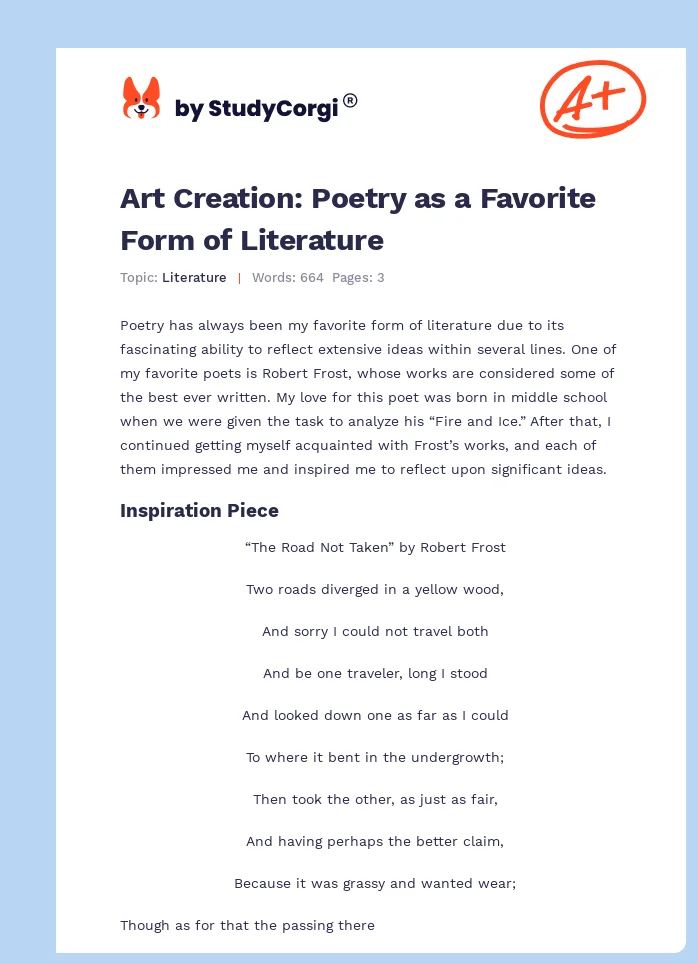 Art Creation: Poetry as a Favorite Form of Literature. Page 1