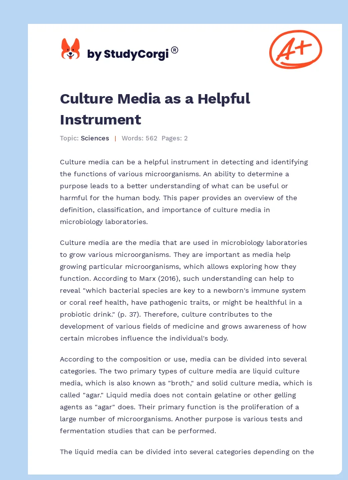 Culture Media as a Helpful Instrument. Page 1